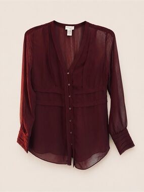 Soft Surroundings Sheer Dark Red Blouse Small - Like New Flawless #Vintage